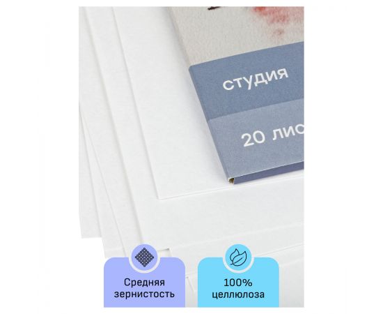 Папка для акварели, 20л., А4 Гамма "Студия", 200г/м2, среднее зерно 40C03F720W