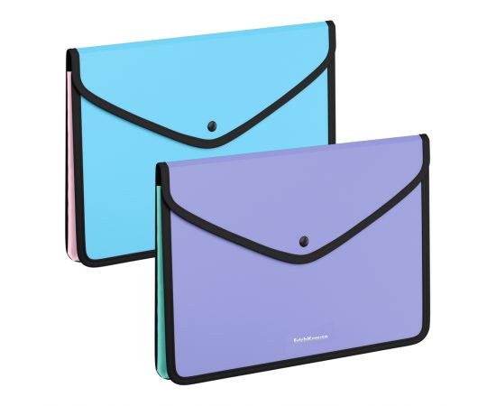 Папка-конверт на кнопке пласт. ErichKrause Diagonal Pastel, обшитая, с текстильной вставкой, A4, непрозрачный, ассорти 55144