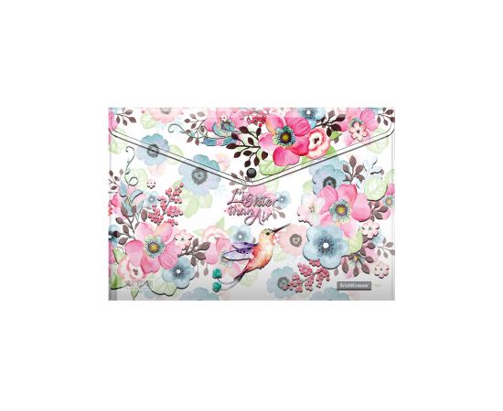 Папка-конверт на кнопке пластиковая ErichKrause Colibri, A4 55315