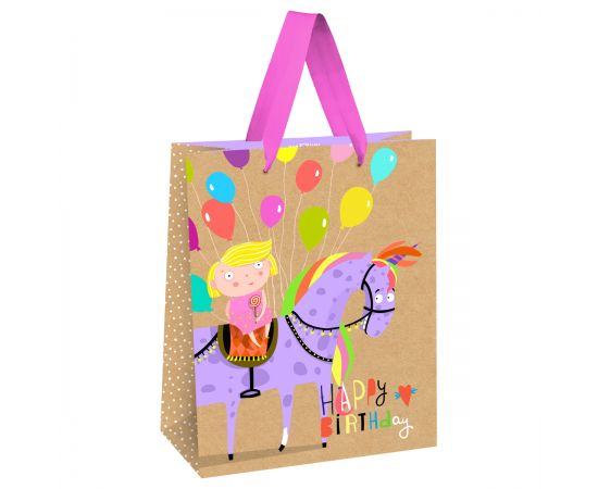 Пакет подарочный 18*23*10см MESHU "Happy Birthday. Unicorn", выб. лак, крафт, девочки MS_51733