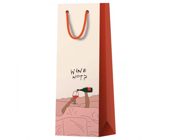 Пакет подарочный 12*36*8,5см MESHU "Wine not", глянцевая ламинация, под бутылку MS_52061