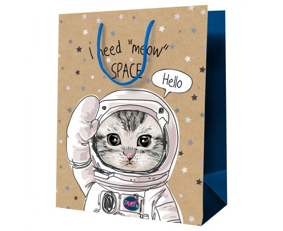 Пакет подарочный 18*23*10см MESHU "Космический кот", крафт MS_52241