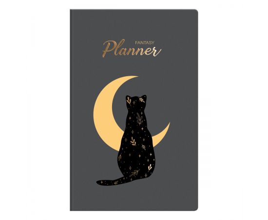 Планер недатированный, 32л., 135*210мм, на скобе MESHU "Black cat", матовая ламинация, золотая. фольга MS_53284