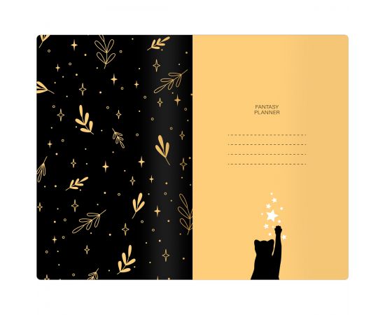 Планер недатированный, 32л., 135*210мм, на скобе MESHU "Black cat", матовая ламинация, золотая. фольга MS_53284