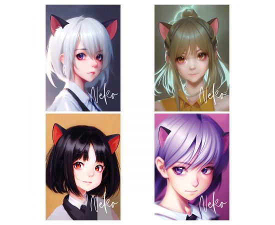 Тетрадь 80л., А5, клетка на гребне MESHU "Neko", двойная обложка, матовая ламинация, тиснение фольгой MS_53953