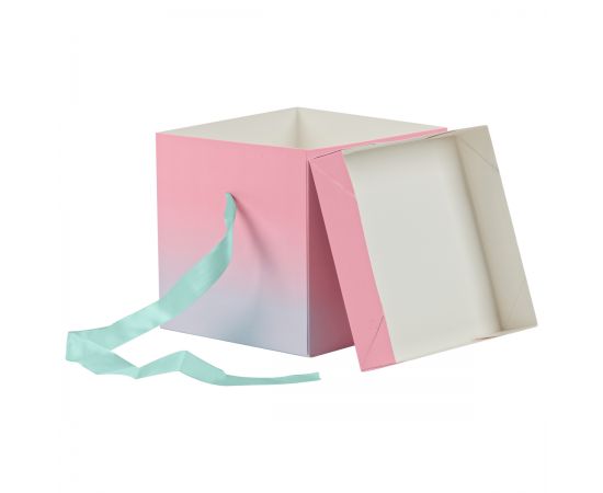 Коробка складная подарочная MESHU "Duotone. Mint-Pink gradient", (15*15*15см), с лентой MS_54170