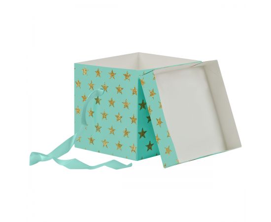 Коробка складная подарочная MESHU "Stars", (15*15*15см), с лентой, отд. блестками MS_54180