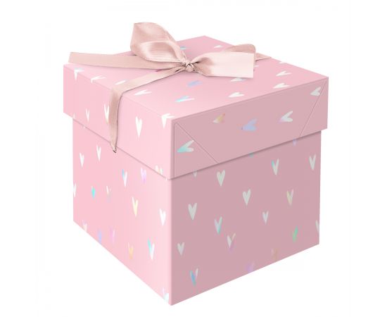 Коробка складная подарочная MESHU "Hearts", (15*15*15см), с лентой, отд. фольгой MS_54184