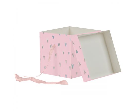Коробка складная подарочная MESHU "Hearts", (15*15*15см), с лентой, отд. фольгой MS_54184