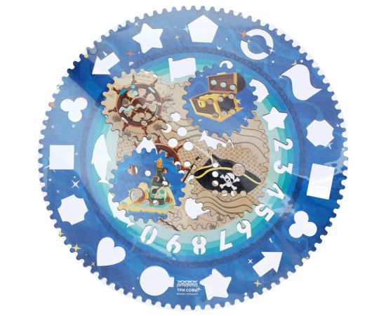 Спирограф для рисования ТРИ СОВЫ "Пираты", дерево, 2 зубчатых колеса, 5 зубчатых кругов СФ00004