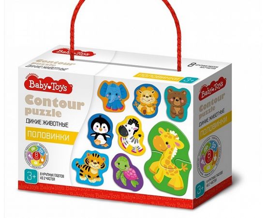 Пазлы контурные Половинки "Дикие животные" Baby Toys 04121 04121
