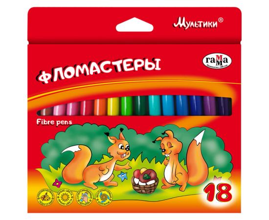 Фломастеры Гамма "Мультики", 18цв., смываемые, картон. упаковка, европодвес 180319_06