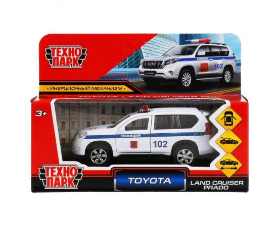 Машина металл TOYOTA PRADO ПОЛИЦИЯ 12 см, двери, багаж, инерц, белый 298711 298711