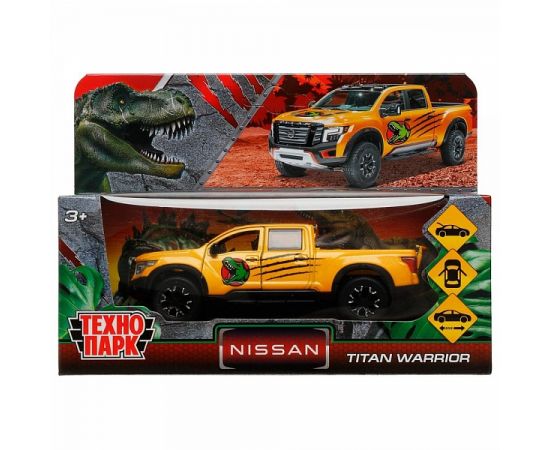 Машина металл NISSAN TITAN ДИНОЗАВРЫ 12,5 см, двери, баг, инер, желтый 337463 337463