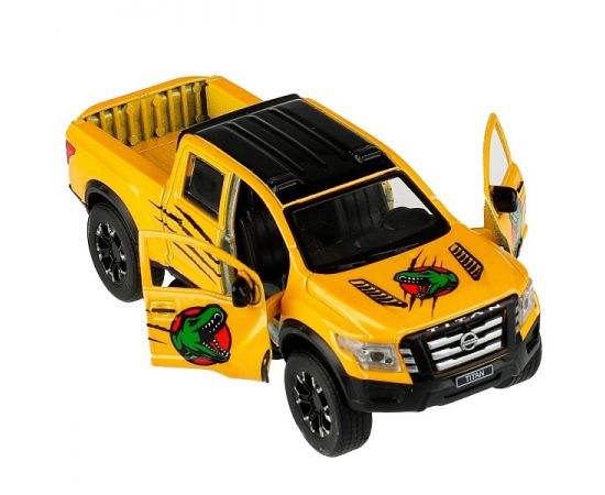 Машина металл NISSAN TITAN ДИНОЗАВРЫ 12,5 см, двери, баг, инер, желтый 337463 337463