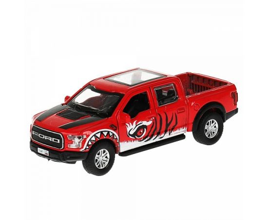 Машина металл FORD F150 RAPTOR ХИЩНИКИ 12 см, двер, баг, инер, красный 340963 340963
