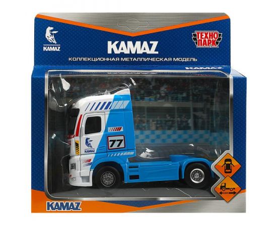 Машина металл KAMAZ ТЯГАЧ СПОРТ 14 см, двери, инерц, синий 360878 360878
