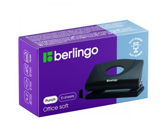 Дырокол Berlingo "Office Soft" 10л., пластиковый, черный, с линейкой DDp_10161