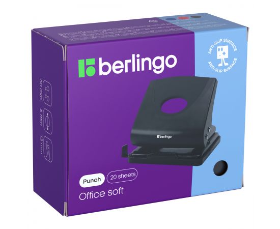 Дырокол Berlingo "Office Soft" 20л., пластиковый, черный, с линейкой DDp_20161