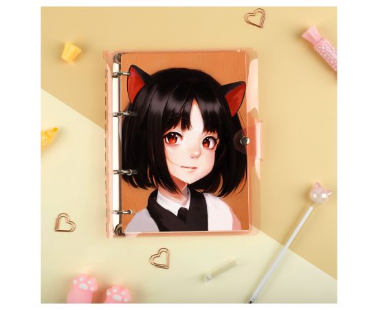 Тетрадь на кольцах 120л., А5, клетка MESHU "Neko", с пластиковой обложкой MS_50663
