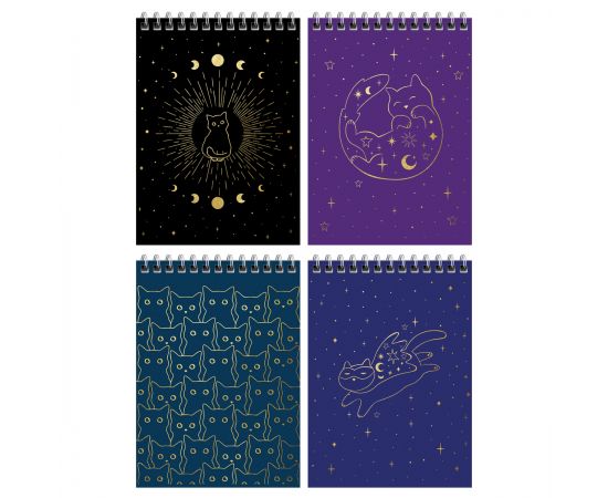 Блокнот А6 60л. на гребне MESHU "Black cat", матовая ламинация, тиснение фольгой MS_52345