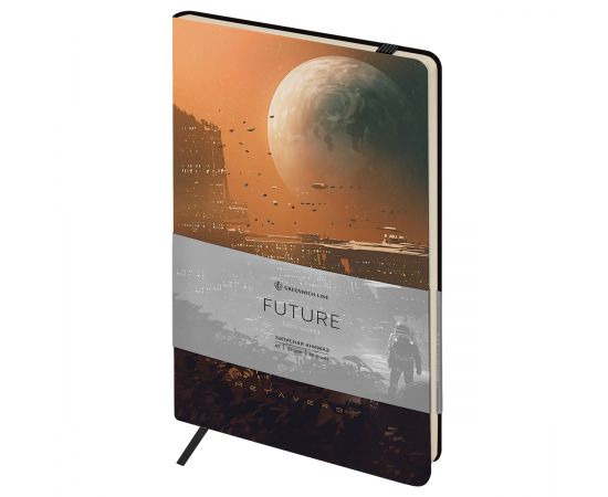 Записная книжка А5 80л. ЛАЙТ, кожзам, Greenwich Line "Future. New world", с резинкой, тиснение фольгой, блок в линию NA5_51386