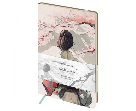 Записная книжка А5 80л. ЛАЙТ, кожзам, Greenwich Line "Sakura. Wise beauty", с резинкой, тиснение фольгой, блок в линию NA5_51394