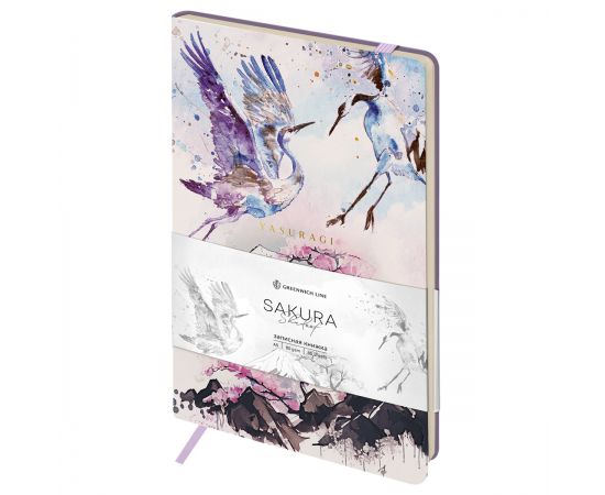 Записная книжка А5 80л. ЛАЙТ, кожзам, Greenwich Line "Sakura. Shadoof", с резинкой, тиснение фольгой, блок в линию NA5_51398