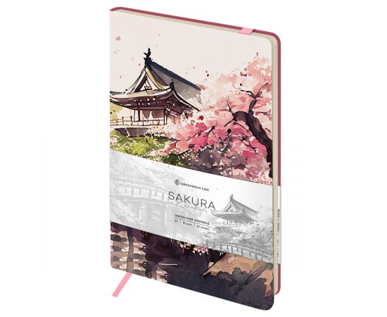 Записная книжка А5 80л. ЛАЙТ, кожзам, Greenwich Line "Sakura. Karahafu", с резинкой, тиснение фольгой, блок в линию NA5_51400