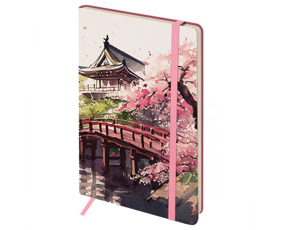 Записная книжка А5 80л. ЛАЙТ, кожзам, Greenwich Line "Sakura. Karahafu", с резинкой, тиснение фольгой, блок в линию NA5_51400