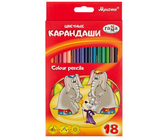 Карандаши цветные Гамма "Мультики", 18цв., трехгранные, заточен., картон. упаковка, европодвес 050918_08