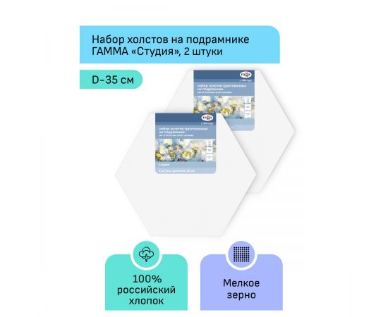 Набор холстов на подрамнике Гамма "Студия", шестигранный, 2шт., диаметр 35см, 100% хлопок, 280г/м2, мелкое зерно 2628035