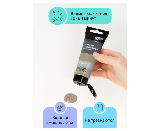 Краска акриловая художественная Гамма "Студия", 75мл, пластиковая туба, серая теплая 280220720