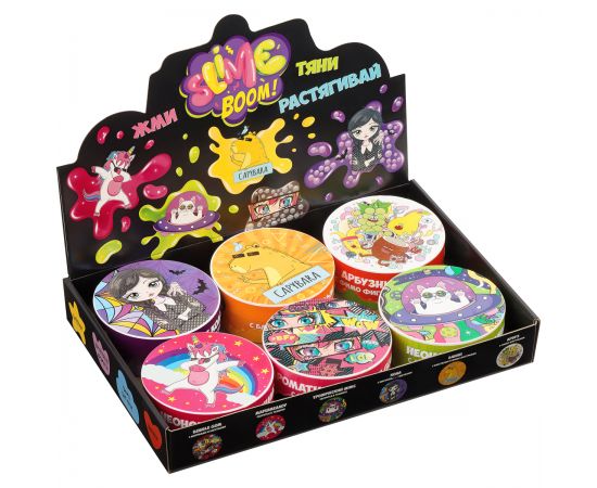 Набор слаймов макси ТРИ СОВЫ Slime boom "Трендовый микс", 250мл, 6шт., 6 видов с наполнителями, картонный шоу-бокс 549/550/551/552/553/554