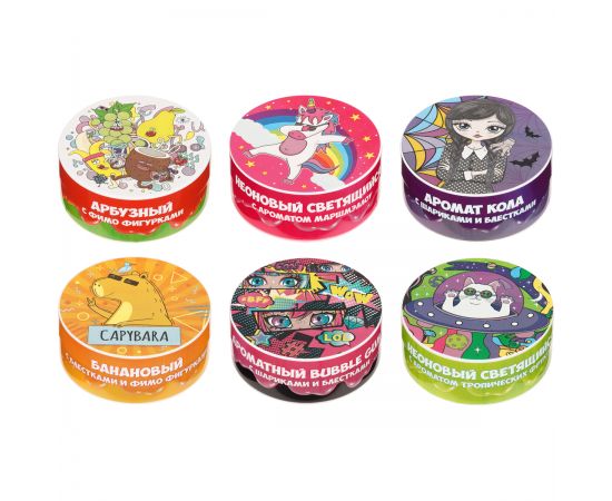 Набор слаймов макси ТРИ СОВЫ Slime boom "Трендовый микс", 250мл, 6шт., 6 видов с наполнителями, картонный шоу-бокс 549/550/551/552/553/554