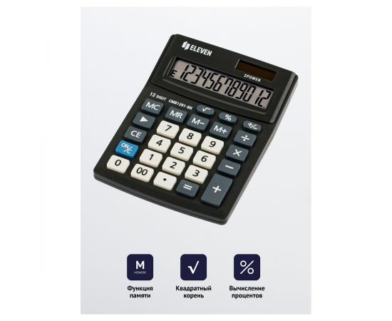 Калькулятор настольный Eleven Business Line CMB1201-BK, 12 разрядов, двойное питание, 102*137*31мм, черный CMB1201-BK
