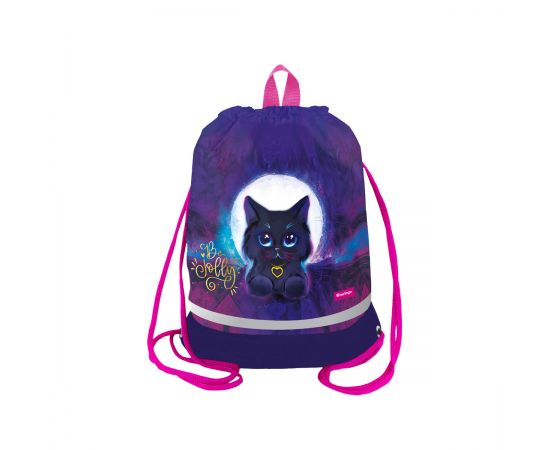 Мешок для обуви 1 отделение Berlingo "Jolly kitty", 400*480мм, расширяющееся дно, светоотражающая лента, карман на молнии MS1077