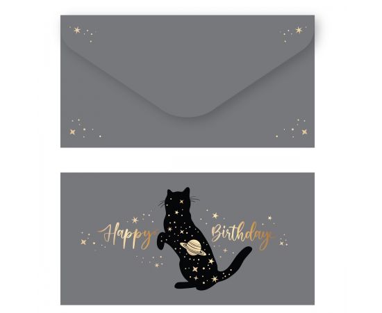 Конверт для денег MESHU "Happy Birthday. Space Cat", 85*164мм, мат. ламинация, фольга MS_55119