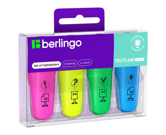 Набор текстовыделителей Berlingo "Textline HL100" мини, 04цв., 1-5мм, европодвес T1020