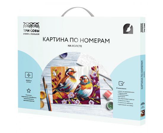 Картина по номерам на холсте ТРИ СОВЫ "Птицы", 40*50, с акриловыми красками и кистями КХ4050_53928