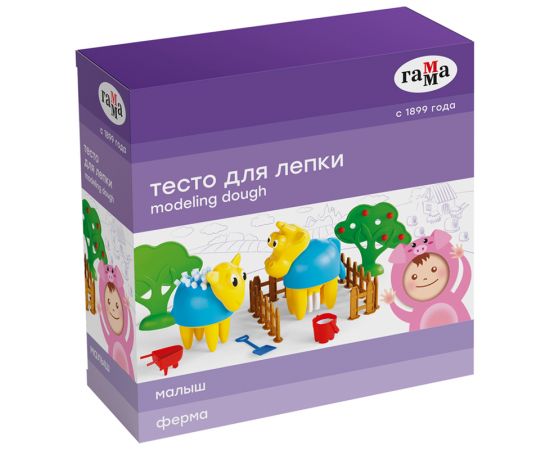 Тесто для лепки Гамма "Малыш. Ферма", 04 цвета, 240г, набор с аксессуарами 0509201