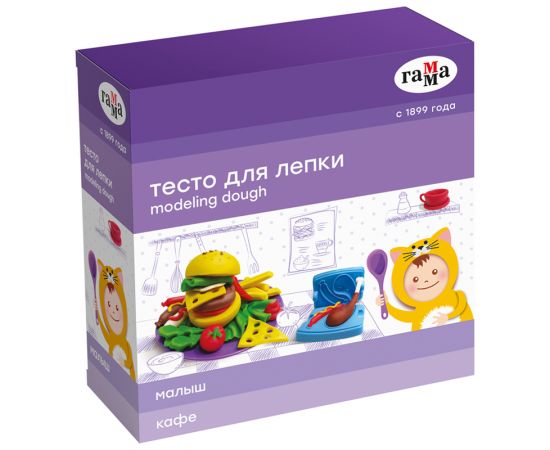 Тесто для лепки Гамма "Малыш. Кафе", 05 цветов, 300г, набор с аксессуарами 0509202