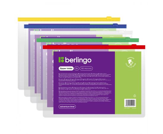 Папка-конверт на молнии Berlingo В6, 150мкм, прозрачная, ассорти AKm_16109