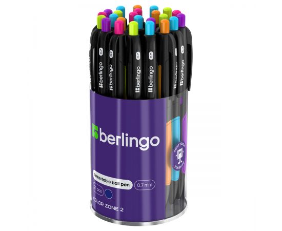 Ручка шариковая автоматическая Berlingo "Color Zone 2" синяя, 0,7мм, корпус ассорти CBm_70955
