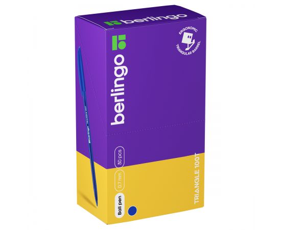 Ручка шариковая Berlingo "Triangle 100T" синяя, 0,7мм, трехгран., игольчатый стержень CBp_07105