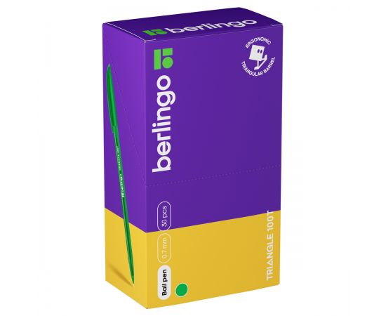 Ручка шариковая Berlingo "Triangle 100T" зеленая, 0,7мм, трехгран., игольчатый стержень CBp_07109