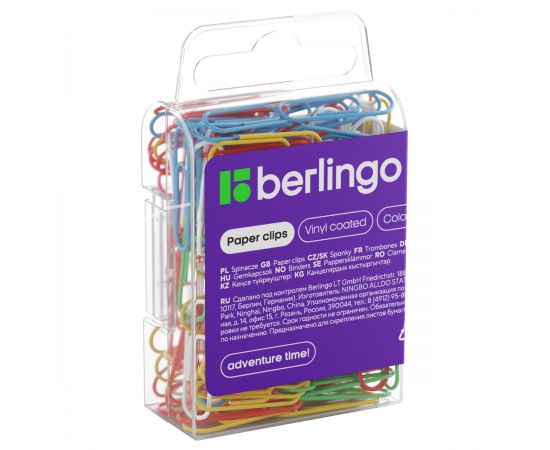 Скрепки 28мм, Berlingo, 100шт., цветные, пласт. упак., европодвес DBs_28130
