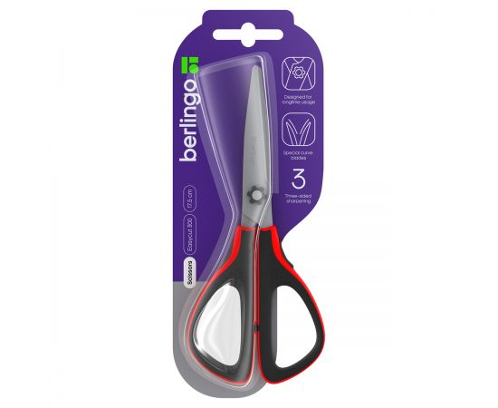 Ножницы Berlingo "Easycut 300", 17,5см, красные, мягкие вставки, европодвес DNn_17535_b