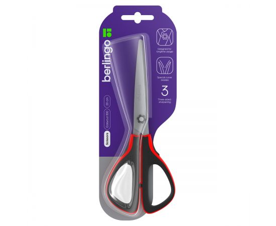 Ножницы Berlingo "Easycut 300", 20см, красные, мягкие вставки, европодвес DNn_20035_b