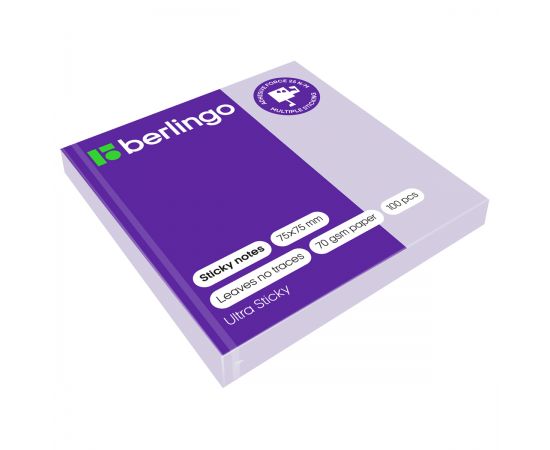 Самоклеящийся блок Berlingo "Ultra Sticky", 75*75мм, 100л., пастель, фиолетовый LSn_39209